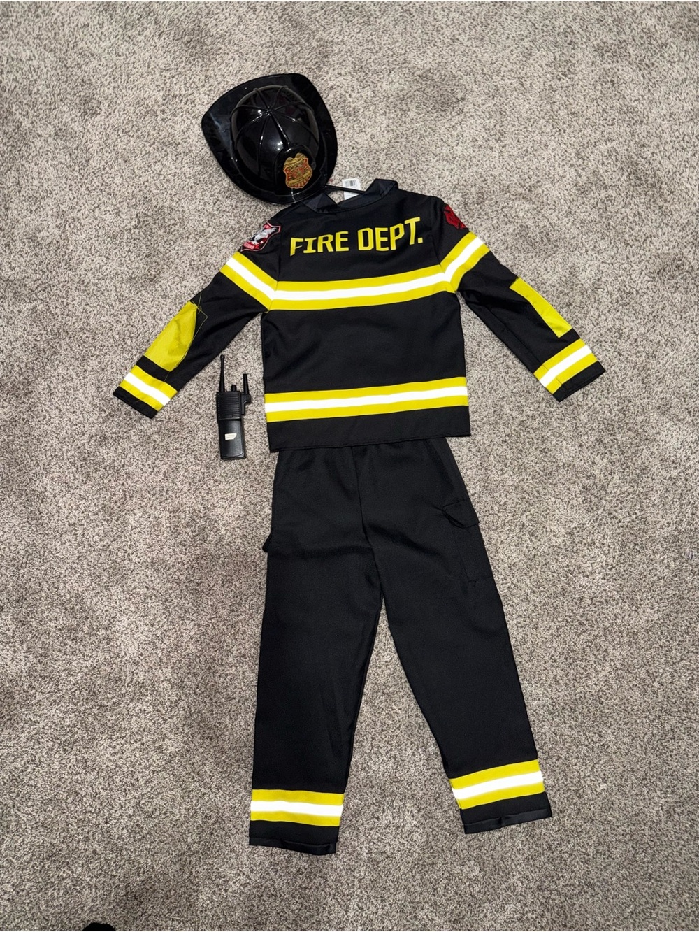 Kids Black & Yellow Fire Dept. Costume - Play Helmet & Radio